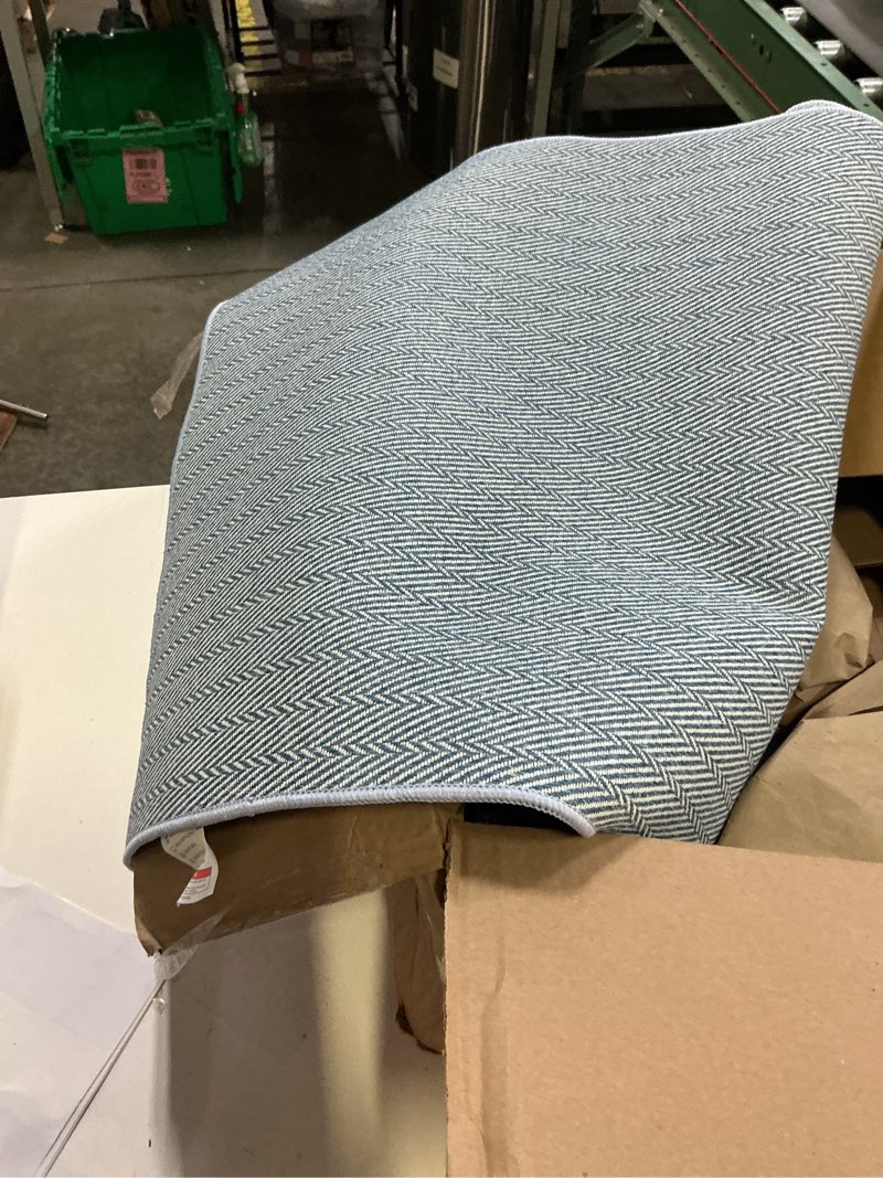 Condition photo showing As Is for ultra thin door mat indoor entrance 36"x59", low-profile indoor door mat, non slip entry mats rubber backing unique herringbone design inside doormat dirt trapper entryway mats, light blue 36"x59" light blue