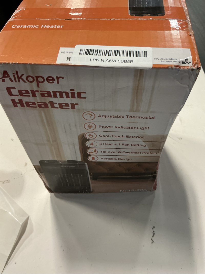 Condition photo showing New/Like New for Space Heater, 1500W Electric Heaters Indoor Portable with Thermostat, PTC Fast Heating Ceramic Room Small Heater with Heating and Fan Modes for Bedroom, Office and Indoor Use 10IN