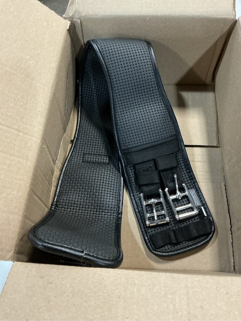 Condition photo showing As Is for ovation ovsellerie airform chafeless dressage girth - cushioned textured soft black horse girth with stainless steel hardware 30