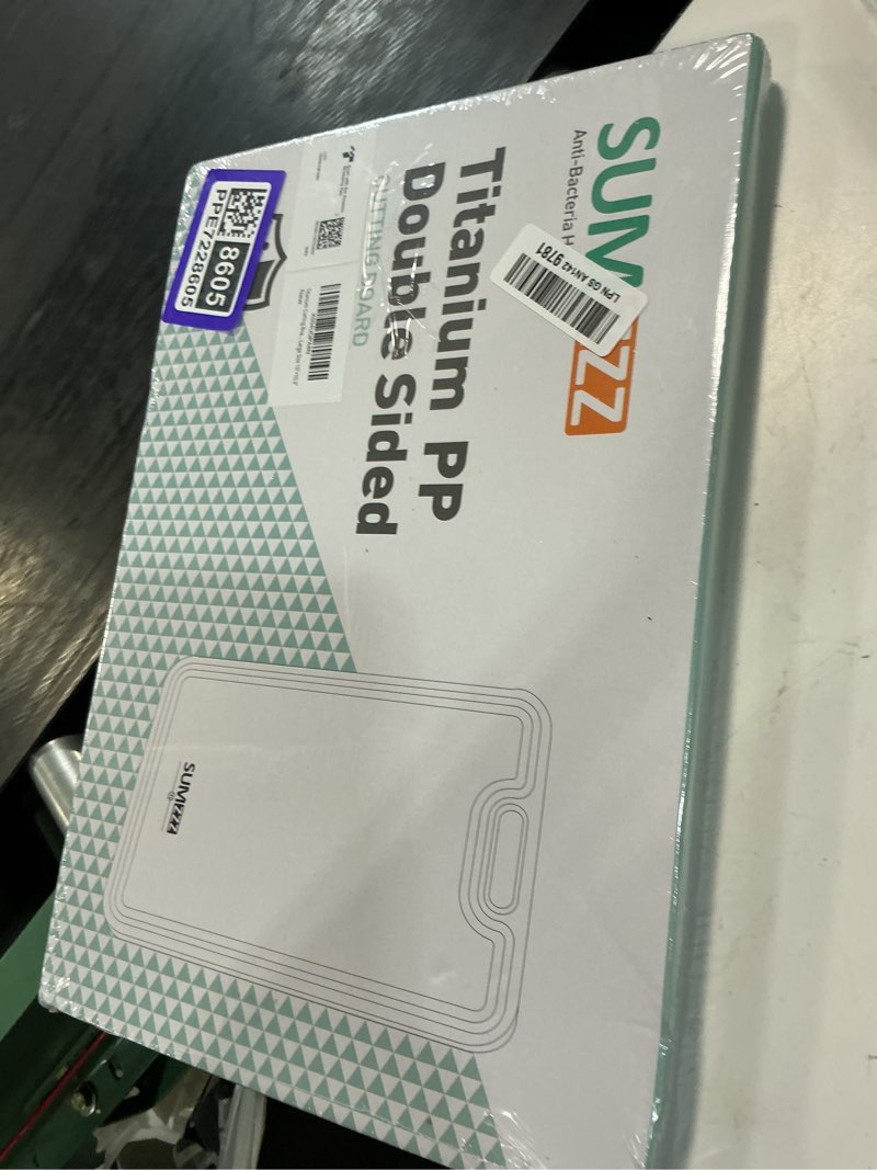 Condition photo showing New/Like New for titanium cutting board for kitchen, double sided chopping board, 99.9% pure titanium & pp, non-porous, odor resistant, safe for raw & cooked food, easy to clean, large 15”×10.3” silver set of 1 (16" x 11")