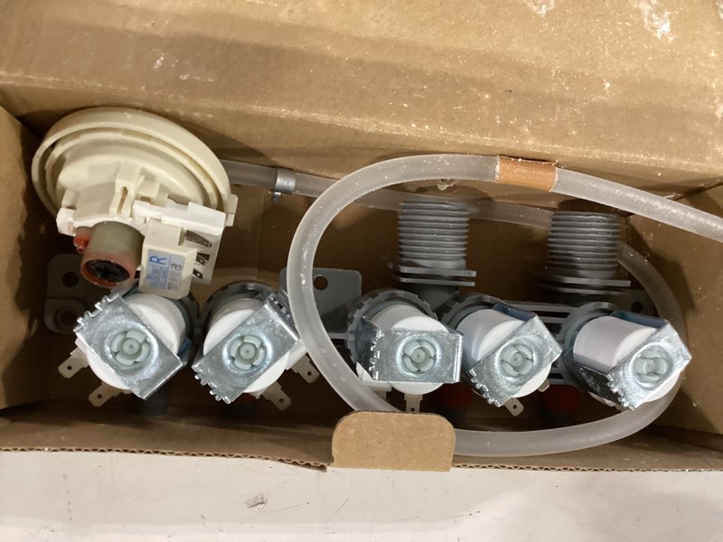 Condition photo showing As Is for aju73213301 5221ea1008f aju75152601 washer water inlet valve & 6501ea1001c 6501ea1001r water level pressure switch kit. compatible with lg kenmore wt5001c wt7200cw, replaces aju73213301 ap5204365