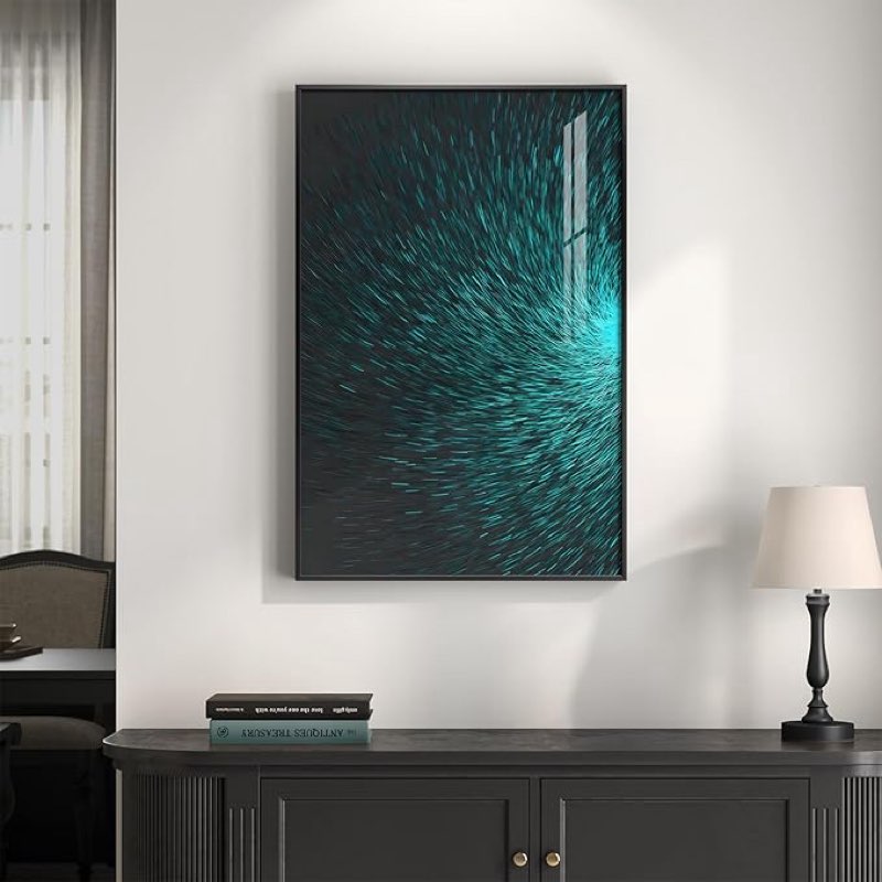 Framed Black and Teal Modern Abstract Wall Art, Contemporary Art Prints Paintings Artwork for Walls,