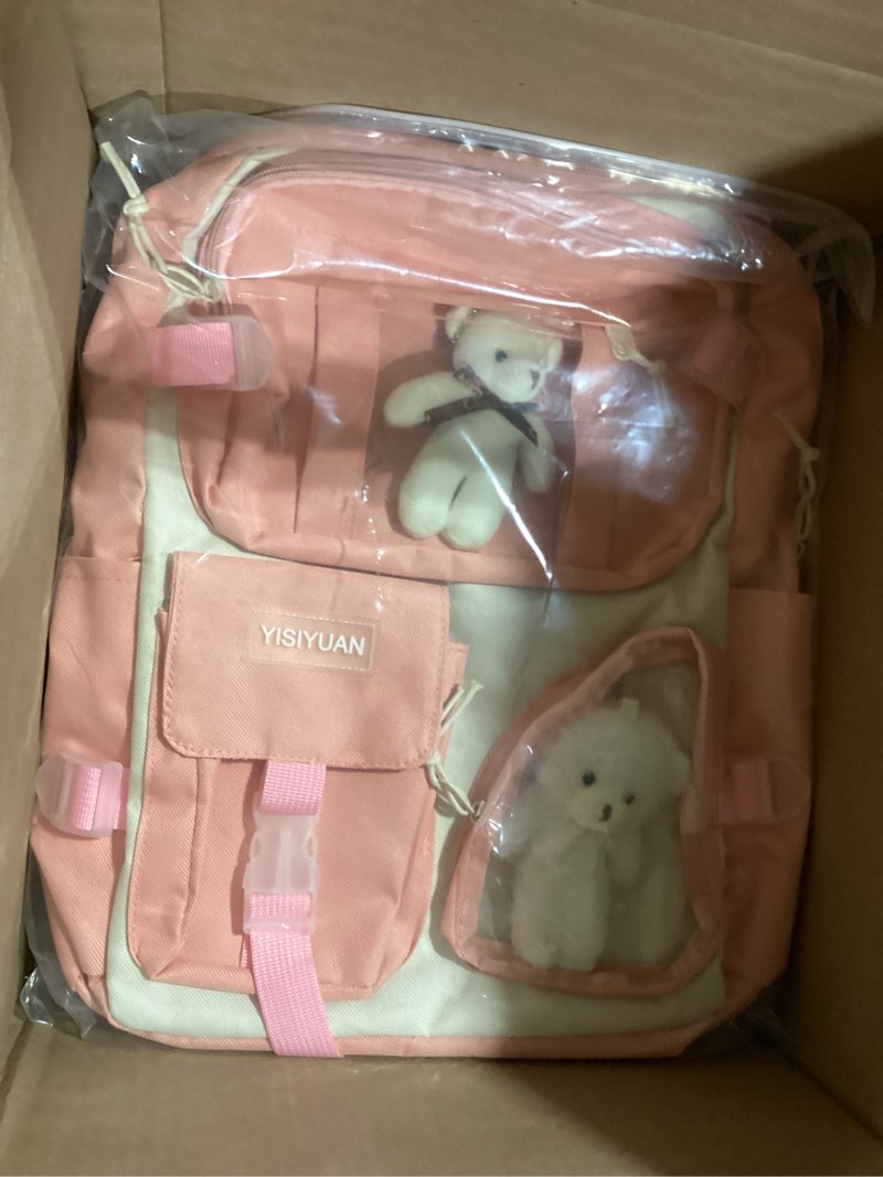 Condition photo showing Good Condition for Kawaii Backpack for Girls 5 Pcs School Bookbag Cuet Kids Schoolbag with Accessories Crossbody Bags Pencil Case Handbag Coin Purse (Pink)