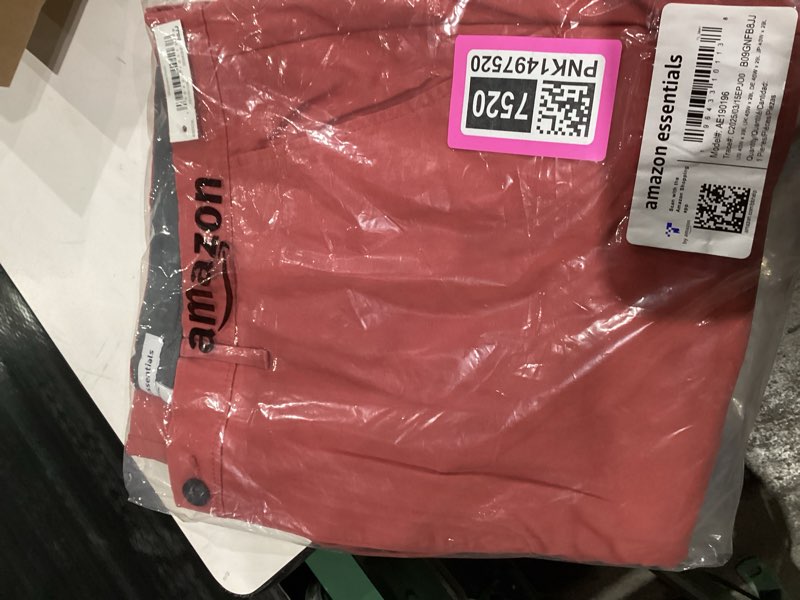 Condition photo showing New/Like New for Amazon Essentials Mens Athletic-Fit Casual Stretch Chino Pant (Available in Big & Tall) 40W x 29L Raspberry Red