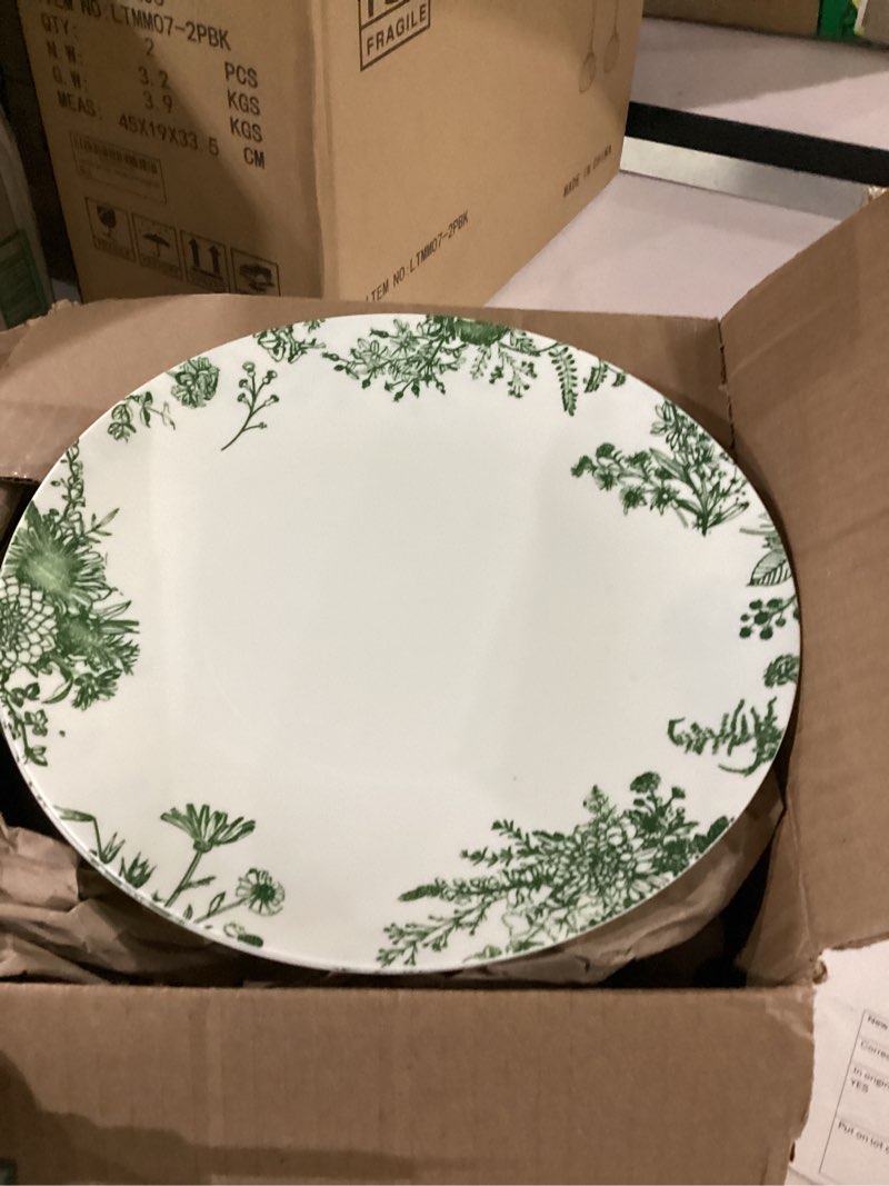 Condition photo showing As Is for trendables 80 piece plastic disposable plates set for 40 guests i 40 x 8 inch dessert plates & 40 x 10 inch wedding party plates | ivory & green verdure design 80 count ivory & green