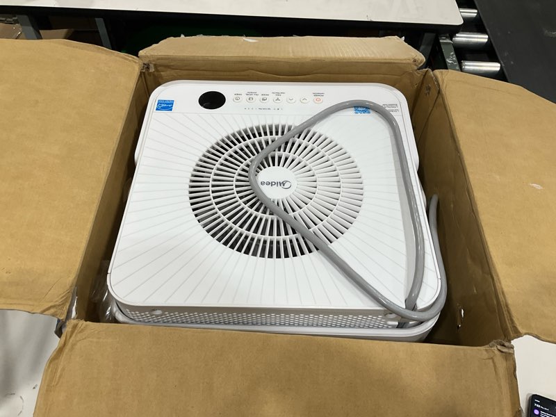 Condition photo showing As Is for midea cube 50 pint dehumidifier for basement and rooms at home for up to 4,500 sq. ft., built-in pump, drain hose included, smart control, works with alexa (white), energy star most efficient 2022