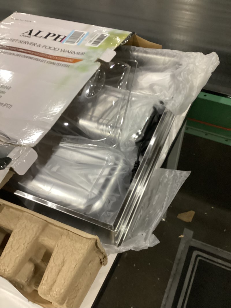 Condition photo showing New/Like New for Alpha Living 3x2.5 QT Food Warmers for Parties Buffet Servers and Warmers – Premium Catering Supplies Buffet Display – Stainless Steel Electric Food Warmers with Temperature Control