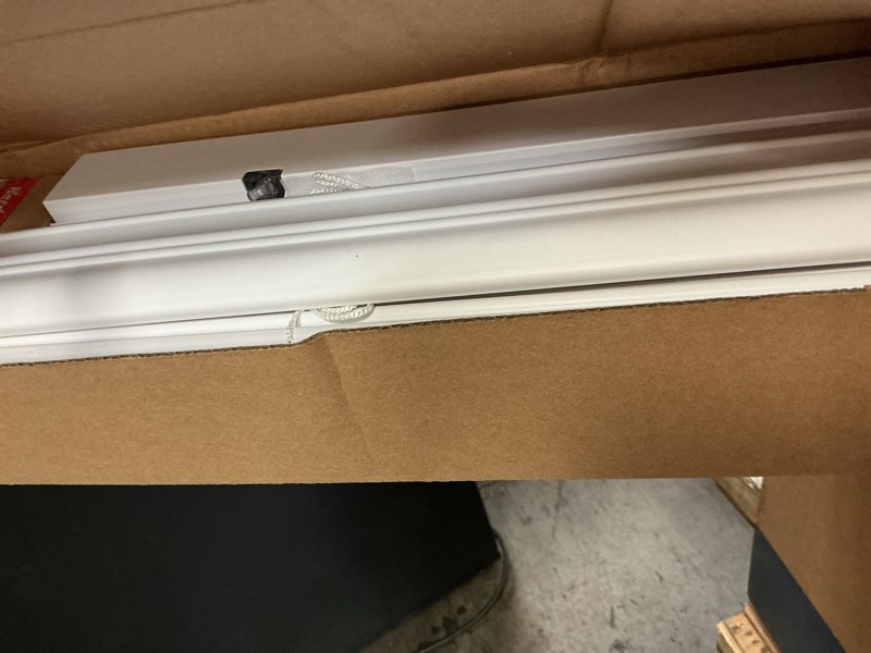 Condition photo showing New/Like New for allen + roth trim at home 2-in slat width 70-in x 48-in cordless white faux wood room darkening horizontal blinds
