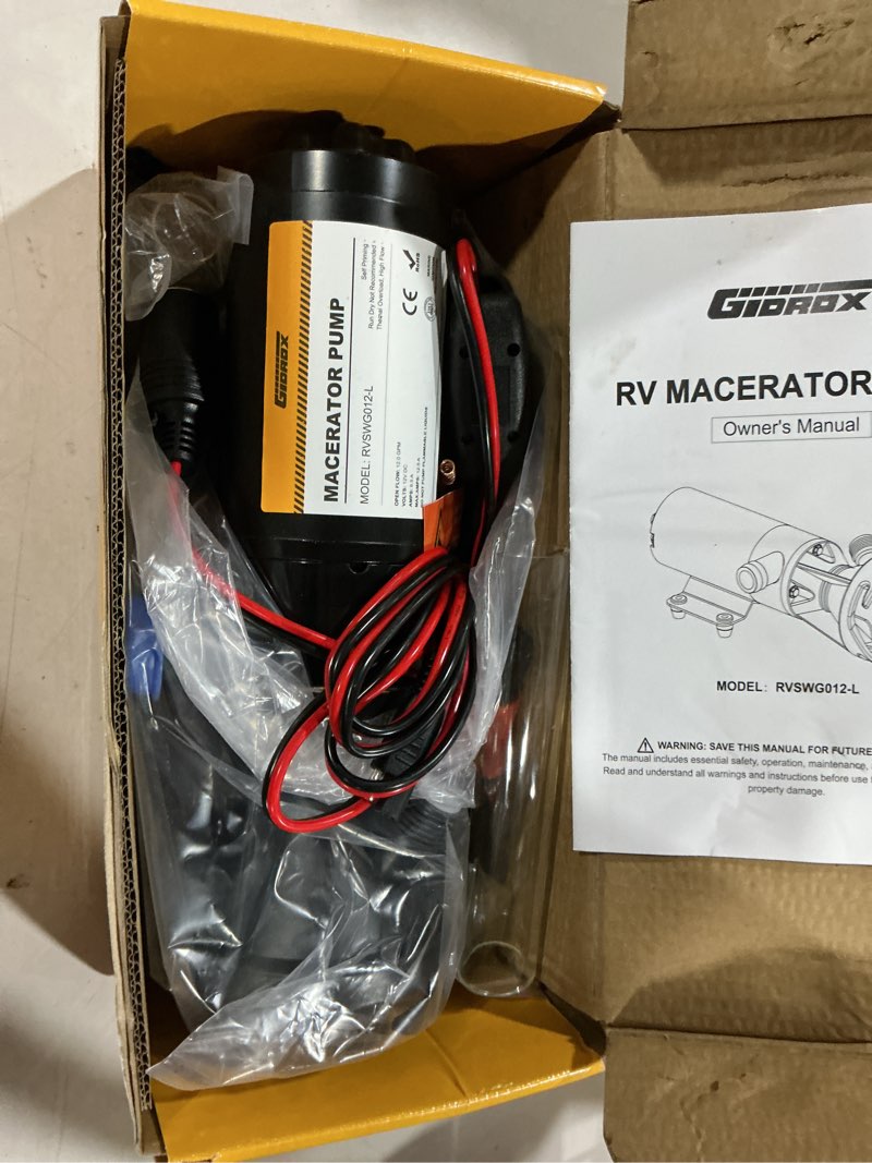 Condition photo showing Good Condition for 12v rv portable macerator pump, 12gpm self-priming sewage quick grinder pump, suction 3.5 feet lift 10 feet waste pumps for rv camper boat kitchen black