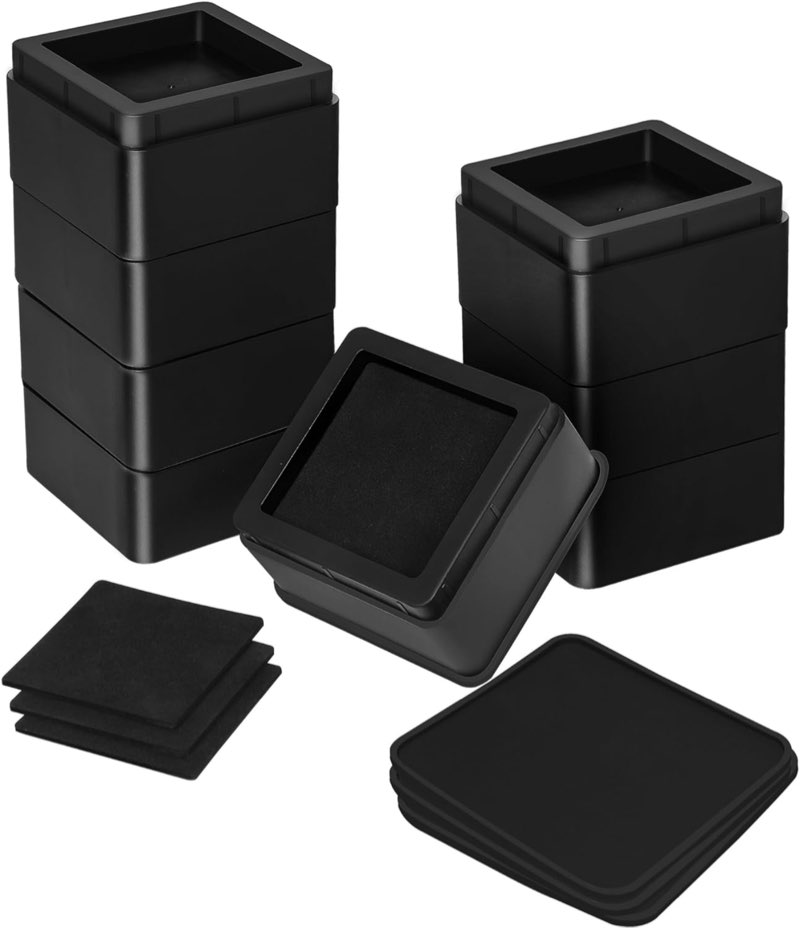 utopia bedding bed risers 2 inch - pack of 8 - adjustable furniture risers 2 & 4 inch - anti slip foam & rubber pad - stackable bed lifts risers heavy duty for sofa, bed, table, couch & chair (black) black 2 inch (pack of 8)