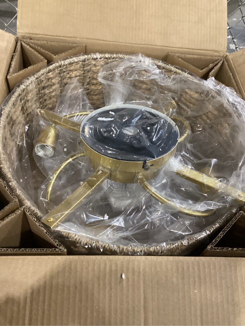 Condition photo showing New/Like New for 20" Fandelier Rattan Boho Ceiling Fans ?Rattan chandelier?Boho? Remote Control, 6 Speeds, Handwoven?also has 1 hour/2 hours/4 hours timer off function?for Bedroom, Living Room, Dining Room, Yoga Room