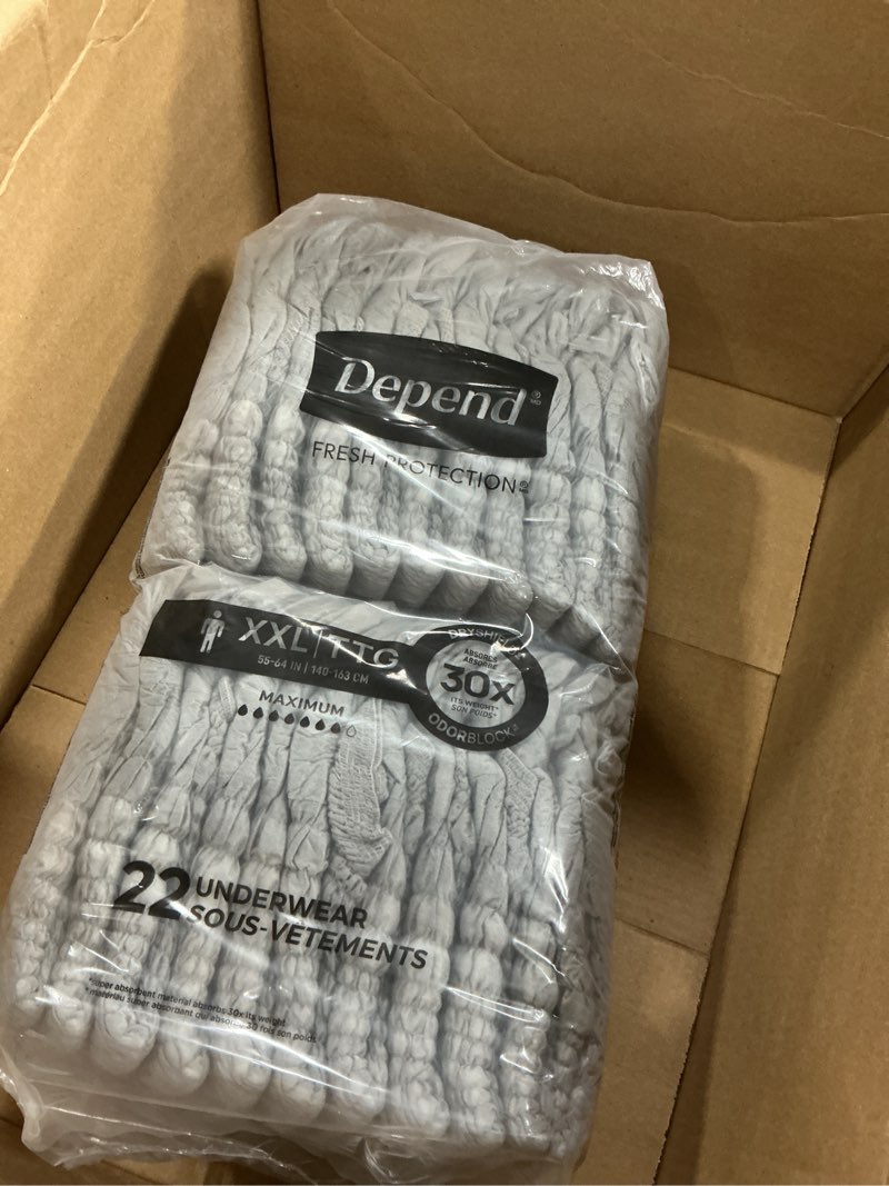 Condition photo showing New/Like New for depend fresh protection incontinence underwear for men xxl 22 count