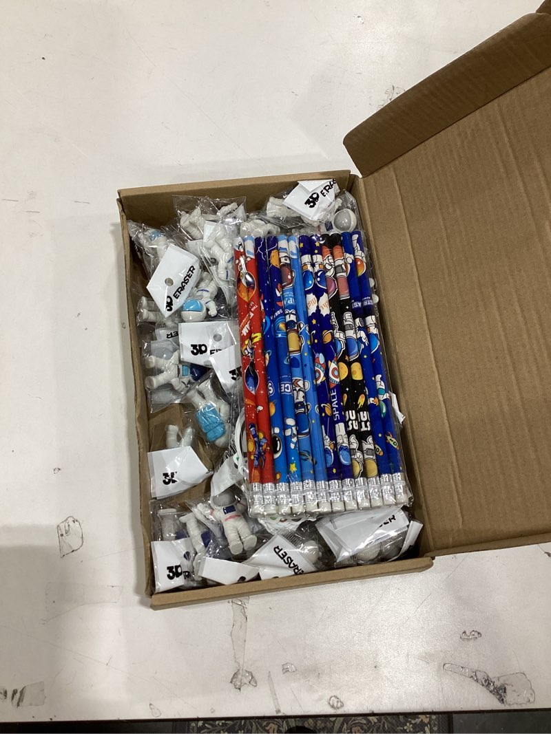 Condition photo showing New/Like New for 172 Pcs Outer Space Theme Stationery Set Astronaut spaceship rocket 36pencils 36erasers 100Stickers for Space Birthday Party Classroom School Reward Gift Prizes Goodie Bags Stuffers Office (space)