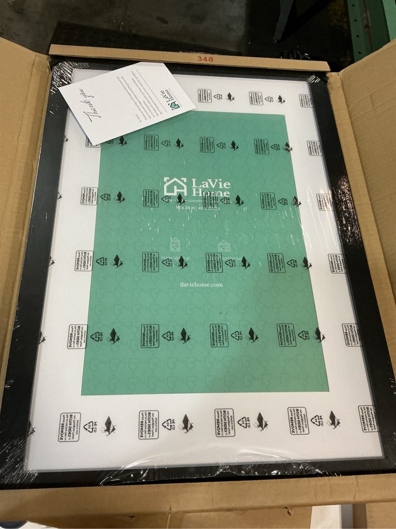 Condition photo showing New/Like New for lavie home 16 x 24 picture frame black poster frame,display pictures 12x18 with mat or 16x24 without mat, stable and sturdy frame and polished plexiglass, suitable for wall decoration?1 pack? 16x24 black
