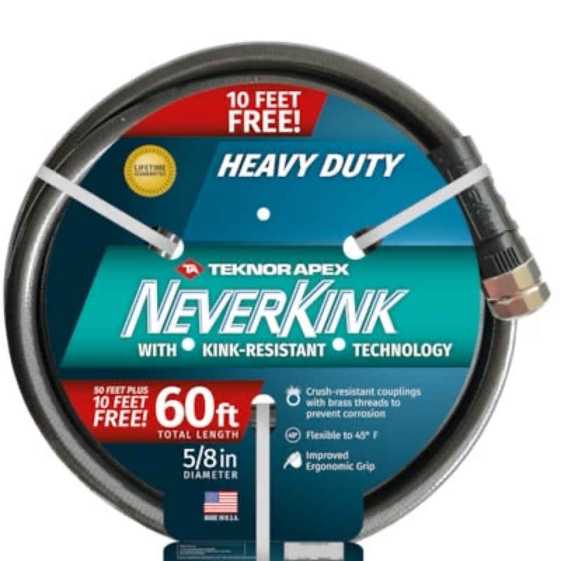 neverkink teknor apex 5/8-in x 60-ft heavy -duty kink free vinyl gray coiled hose