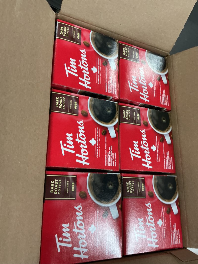 Condition photo showing New/Like New for (bbd 02/14/27)  tim hortons dark roast coffee, single-serve k-cup pods compatible with keurig brewers, 72ct k-cups,red 12 count (pack of 6) dark roast 12 count (pack of 6)
