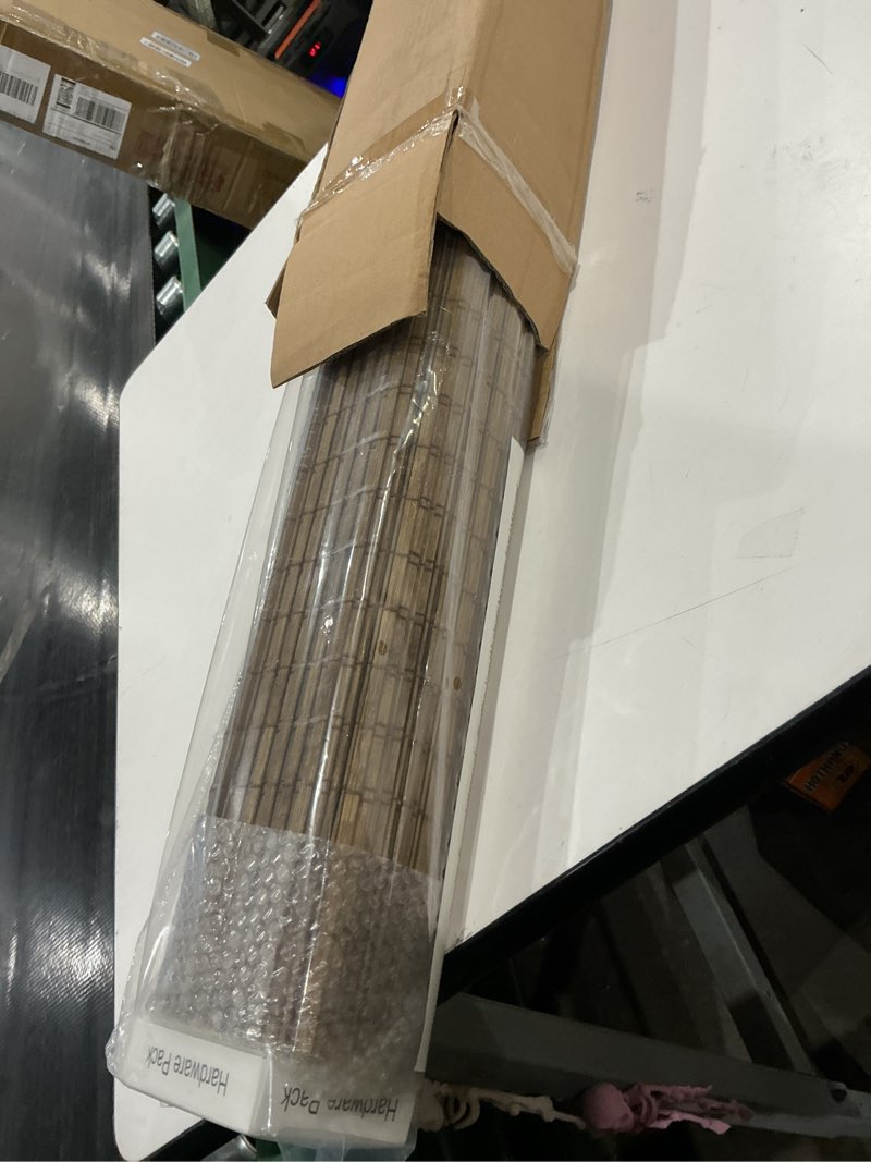 Condition photo showing New/Like New for lazblinds cordless bamboo roman shades, privacy blinds for interior windows, room darkening roll up bamboo blinds for home & patio, 27.5" w x 64" h, highfield teak