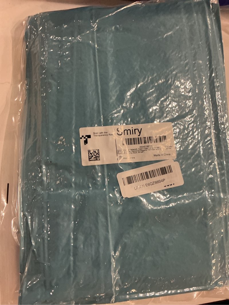 Condition photo showing New/Like New for smiry rectangle tablecloth, elastic fitted flannel backed vinyl tablecloths for 8ft folding tables, waterproof wipeable table covers for indoor, outdoor, picnic and camping (aqua, 30"x96") 96" x 30" (rectangular) aqua 1