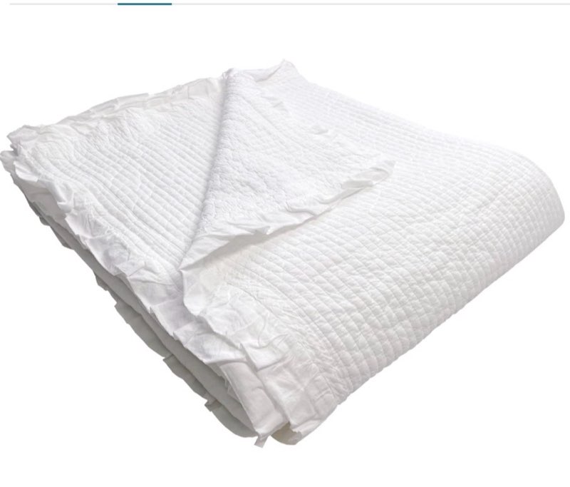 100% Cotton Frilled Bed Coverlet, Blanket – Full/Double Size Bed 79 x91” - Pigment Washed Soft 