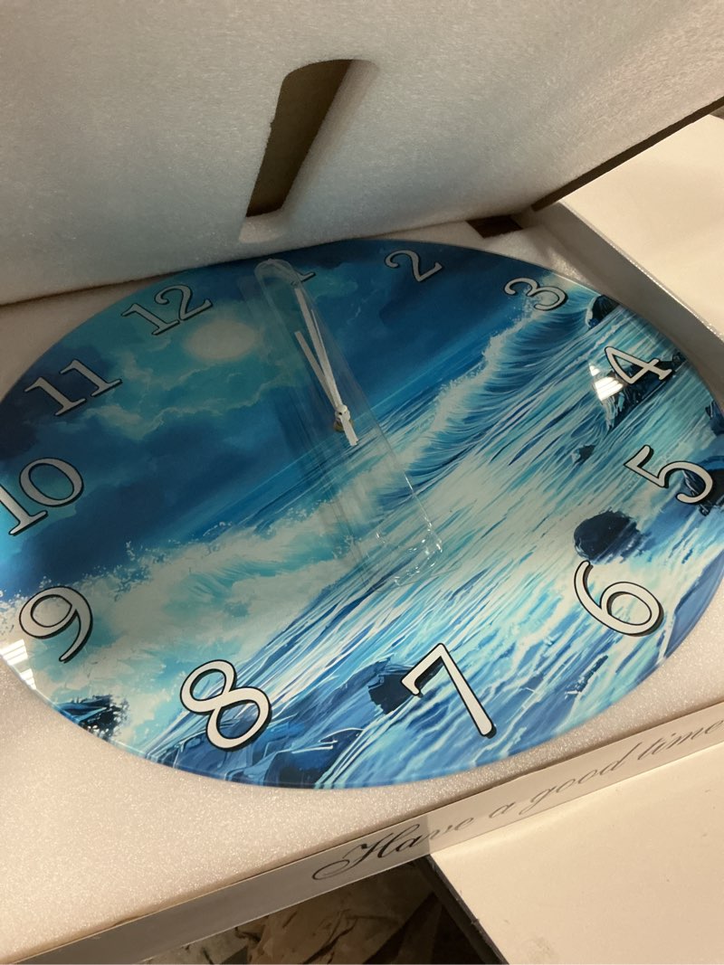 Condition photo showing Good Condition for Surfing Wave Clock Large 10.5" Wall Clock Decorative Round Circle Clock Home Decor Surfer Clock, Ocean, Beach Clock