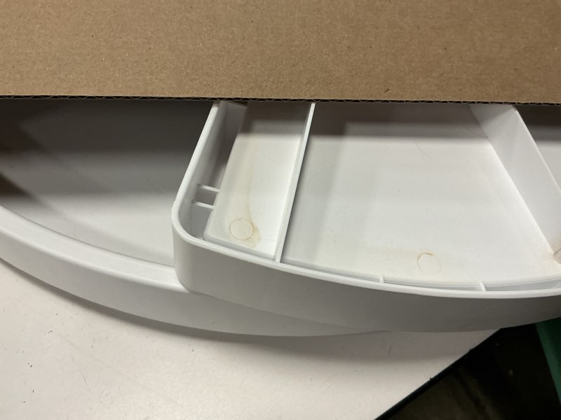 Condition photo showing As Is for kv lazy susan kidney shaped 2 polymer shelves 24" (set) white 24-inch (width)