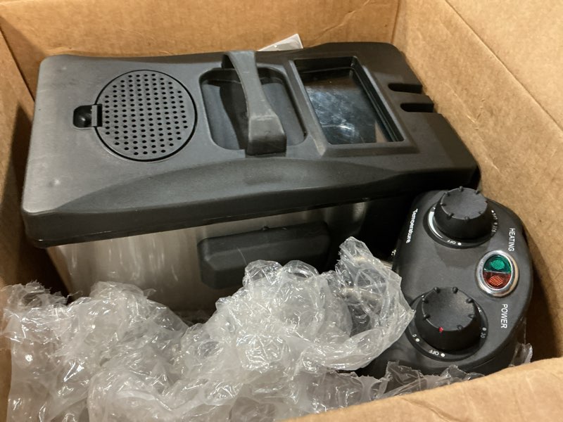 Condition photo showing As Is for Elite Gourmet EDF-3500 Electric Immersion Deep Fryer. Removable Basket, Timer Control Adjustable Temperature, Lid with Viewing Window and Odor Free Filter,Stainless Steel,3.5 Quart / 14 Cup