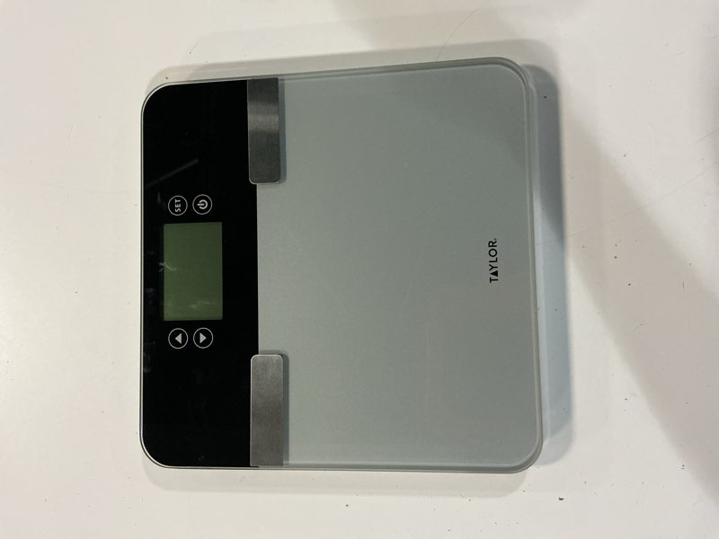 Condition photo showing As Is for taylor premium glass led body composition scale with 8 user profiles, 440lb capacity, black