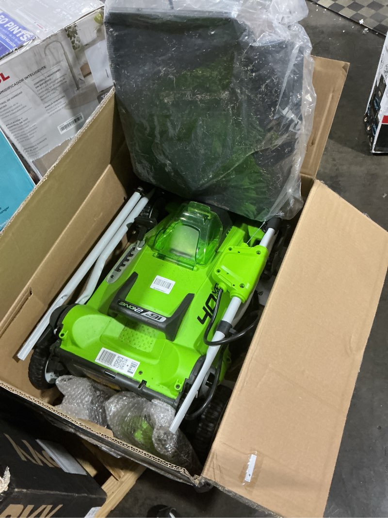 Condition photo showing As Is for greenworks 40v 16" cordless lawn mower, ultra-light push mower with 4.0ah battery & charger(75+ tool compatibility, 45min runtime) 16" (4.0ah)