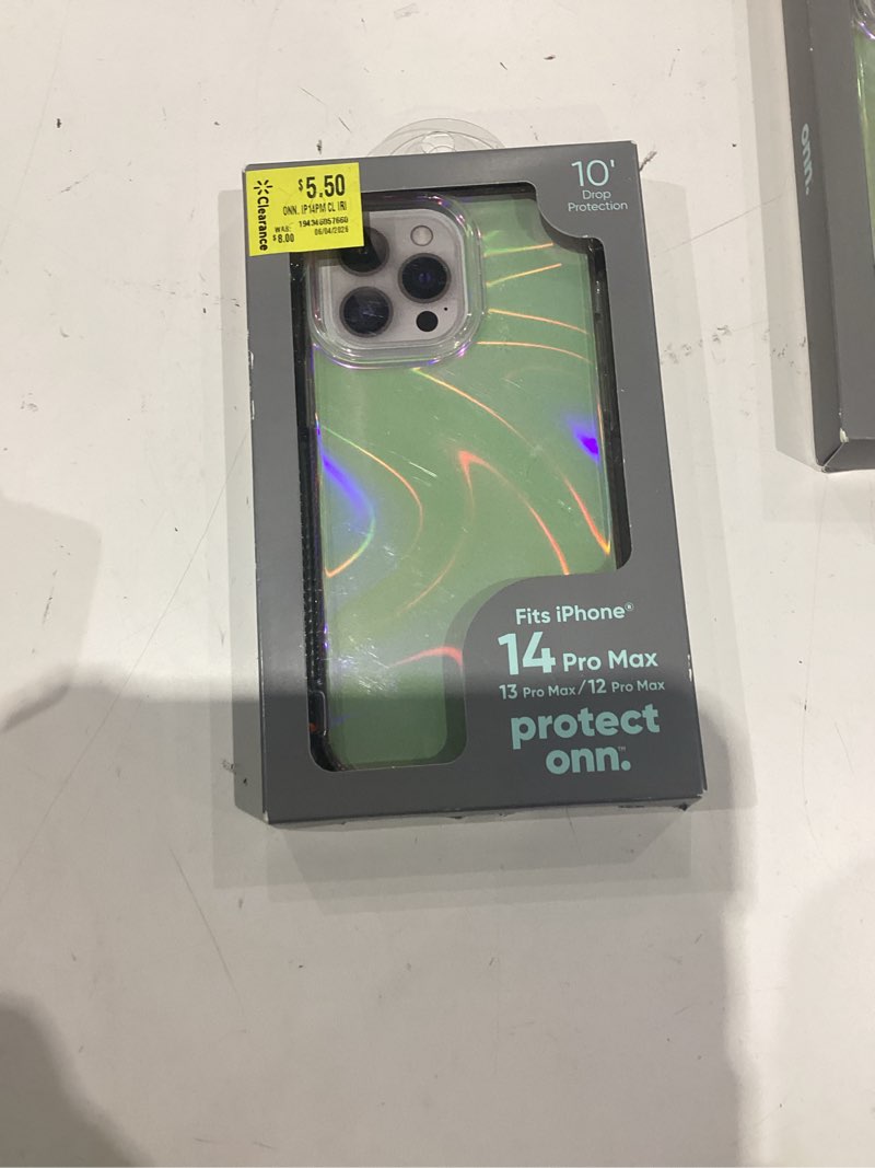Condition photo showing As Is for onn. phone case for iphone 14 pro max - iridescent illusion
