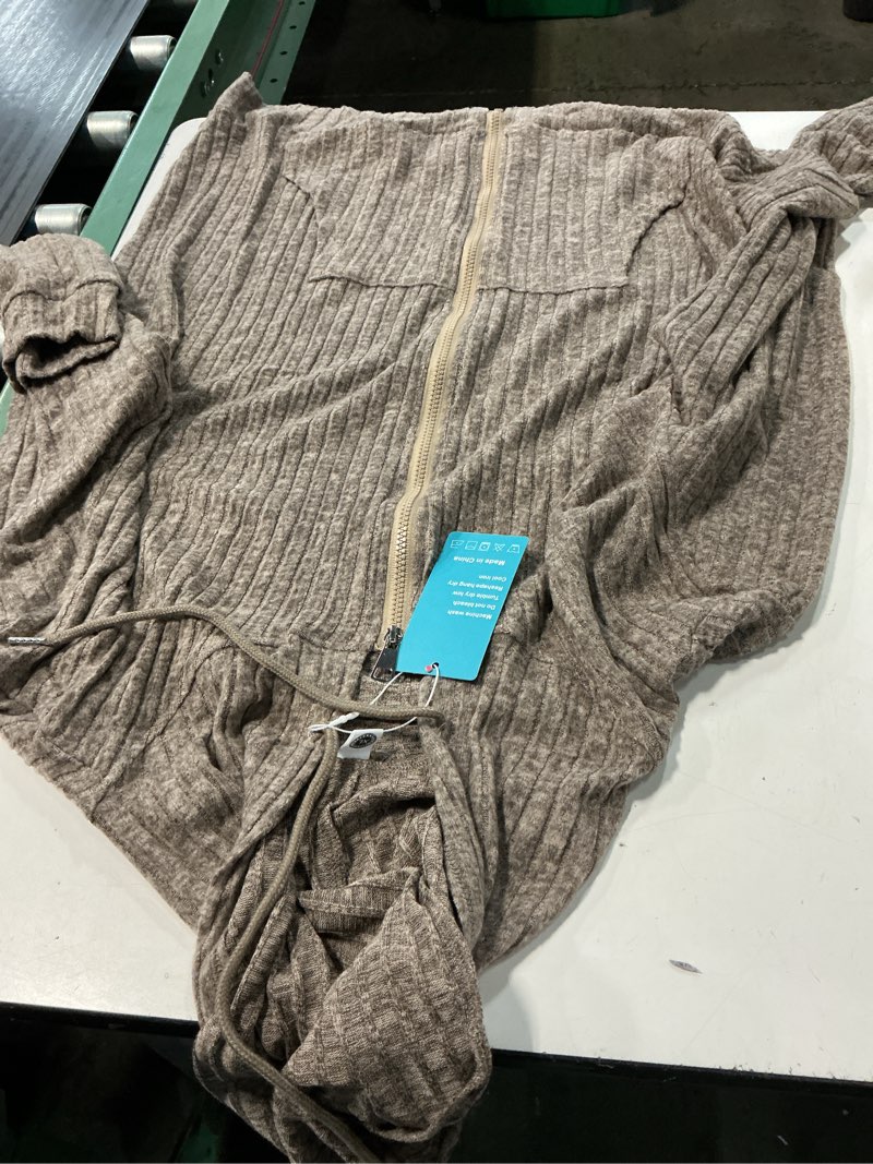 Condition photo showing New/Like New for (size xl)howcome basic lightweight full zip hoodie for women long sleeve thin cardigan jacket drawcord hood and kangaroo pockets brown x-large