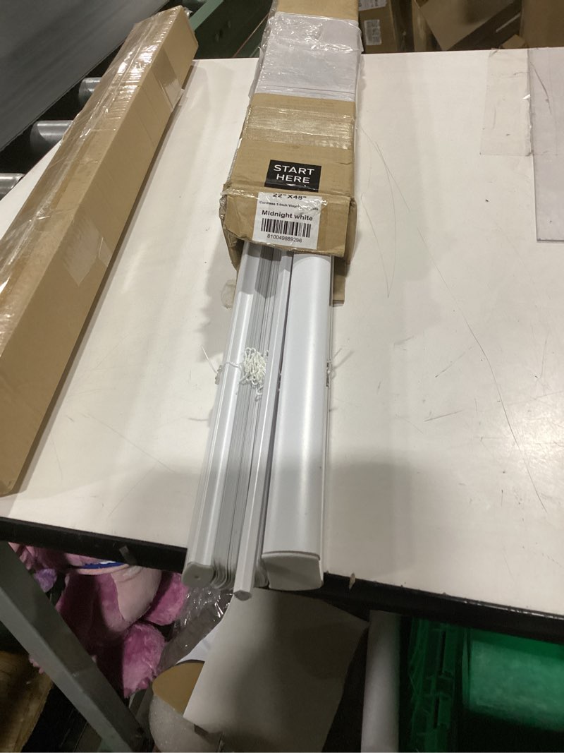 Condition photo showing As Is for chicology blinds for windows, mini blinds, window blinds, door blinds, blinds & shades, camper blinds, mini blinds for windows, horizontal window blinds, midnight white (blackout), 22" w x 48" h
