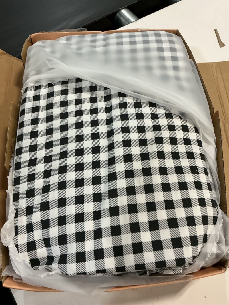 Condition photo showing Good Condition for gingham king sheet set, lightweight super soft brushed microfiber plaid bed sheets with 16" deep pocket, 4 piece ruffle farmhouse bedroom decor, black black king
