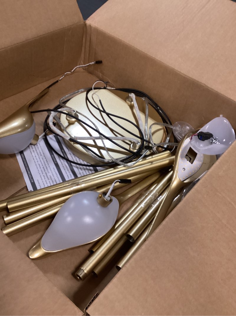 Condition photo showing As Is for Gold Floor Lamps for Living Room, Modern Floor Lamp with Shelves, Mid Century Standing Lamp with 3 Adjustable LED Bird Lights, Corner Tall Lamp with Table, Brass Stand up Lamp for Bedroom Kids Room