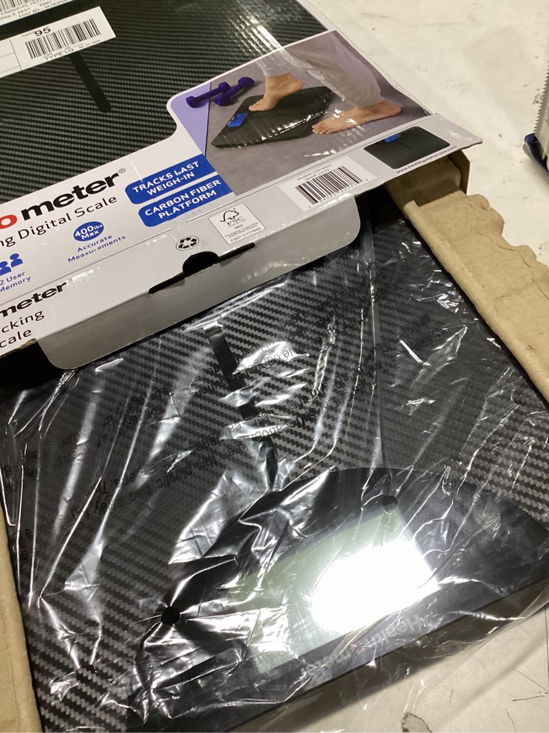 Condition photo showing As Is for health o meter lcd carbon fiber digital body weight scale, 400lb capacity