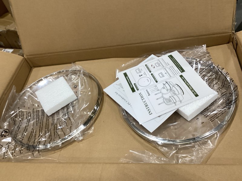 Condition photo showing Good Condition for 24 pcs pots and pans set, non stick ceramic cookware set with 3 stockpots, healthy non-toxic, large capacity, induction compatible, pfas/ptfe/pfoa free, cream white