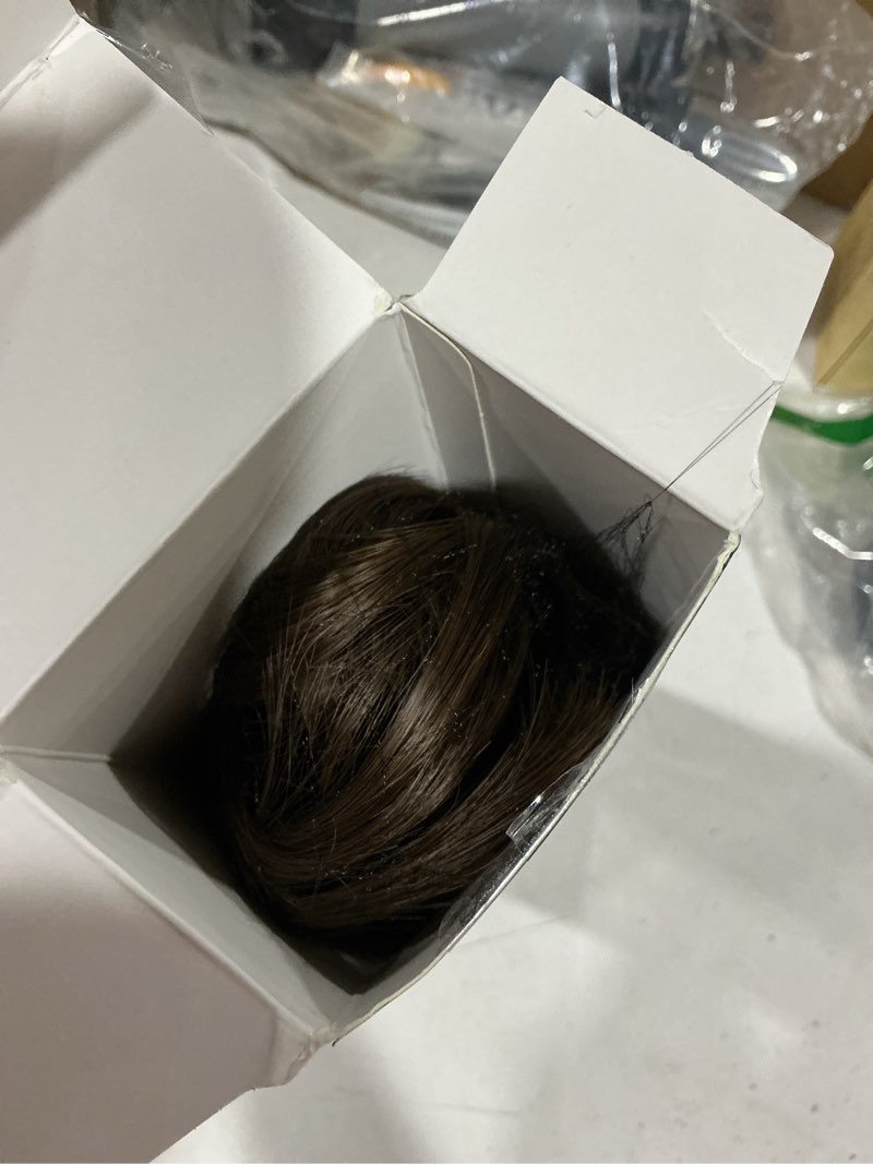 Condition photo showing As Is for feshfen claw clip short ponytail extensions - diy bendable metals fluffy messy bun hair piece straight synthetic hairpieces ponytail extension for women, chestnut brown
