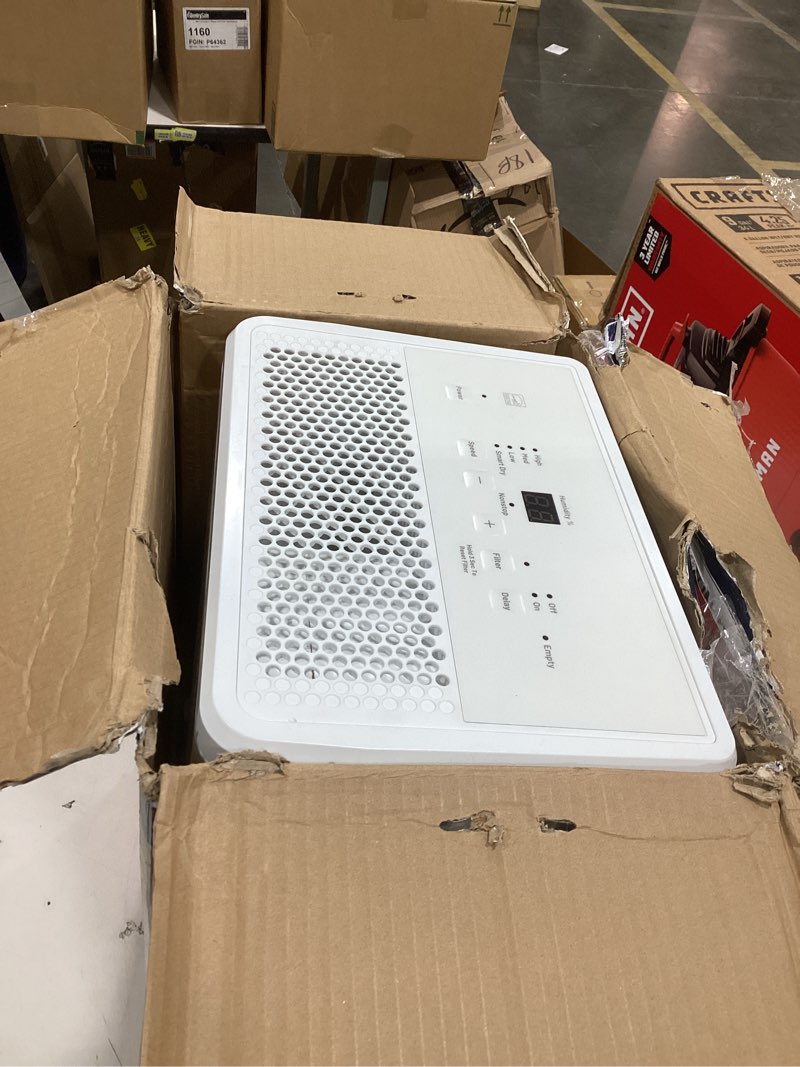 Condition photo showing As Is for ge portable dehumidifier 25 pint, perfect for bedroom, basement & garage or rooms up to 1500 sq ft, ideal for high humidity areas, complete with empty bucket alarm & clean filter alert 25 pint - standard