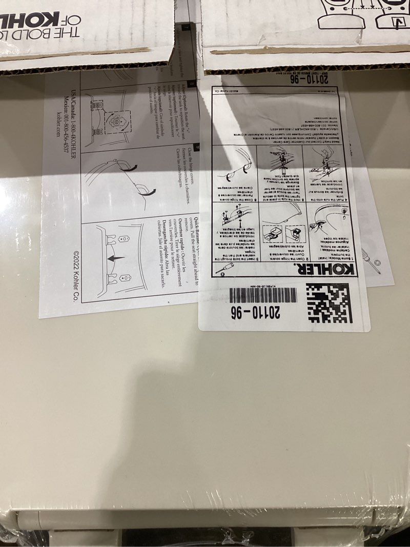 Condition photo showing Good Condition for kohler 20110-96 brevia, slow close toilet seat, elongated toilet seat, grip-tight bumpers quick-attach hardware, biscuit biscuit elongated quiet-close