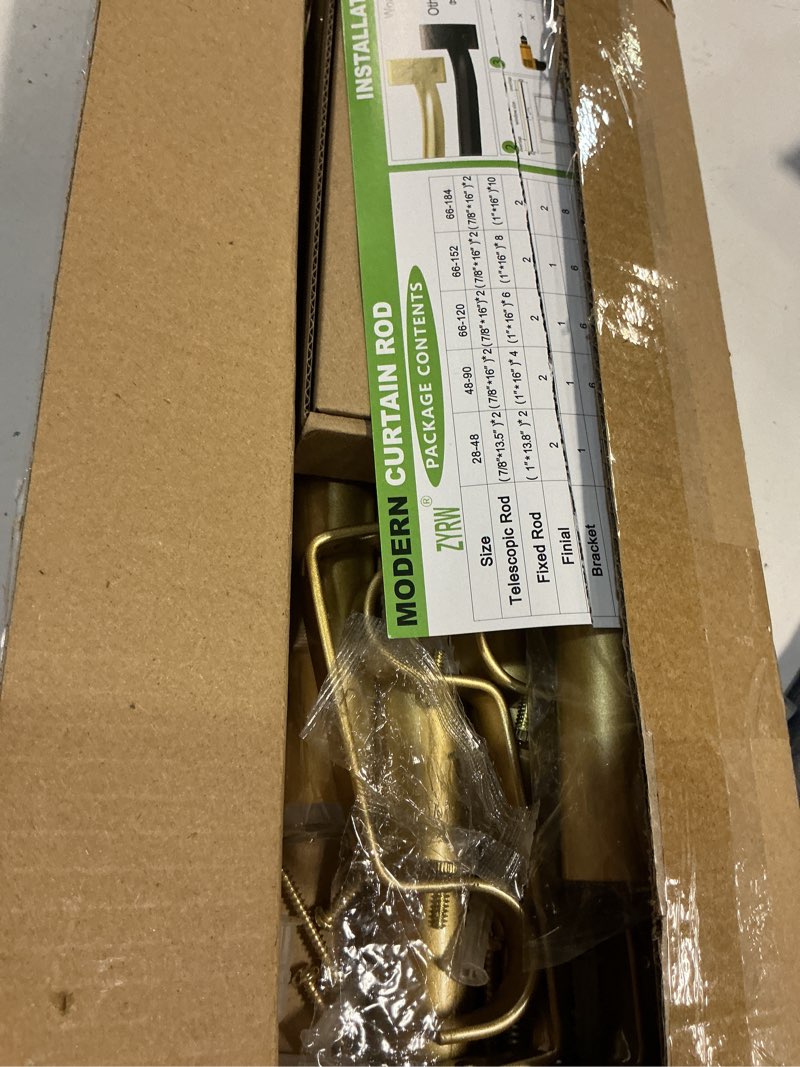 Condition photo showing New/Like New for gold curtain rods, room darkening rod for windows 48 to 90 inches(4-7.5ft), wrap around curtain rods, heavy duty blackout drapery, modern decorative window treatment rod, gold 48-90" gold