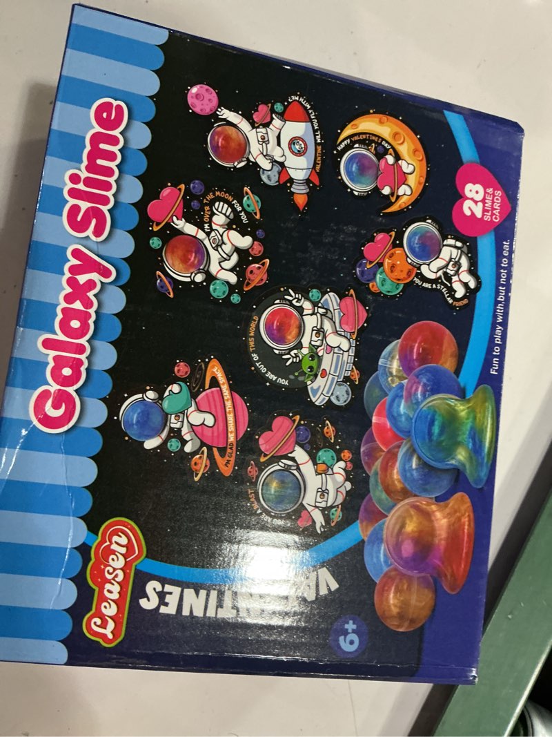 Condition photo showing New/Like New for 28 pack valentines day gifts for kids, galaxy slime with greeting cards stress relief fidget set for kids, valentine's day classroom exchange prizes valentine school party favor gifts