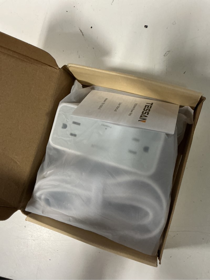 Condition photo showing Good Condition for tessan flat plug extension cord 10 ft, surge protector power strip with 4 ac outlets 1 usb c and 2 usb a ports, 900 joules protection, multiple wall outlet extender suitable for office dorm, grey 10 ft (1 usb-c, 2 usb-a) gray