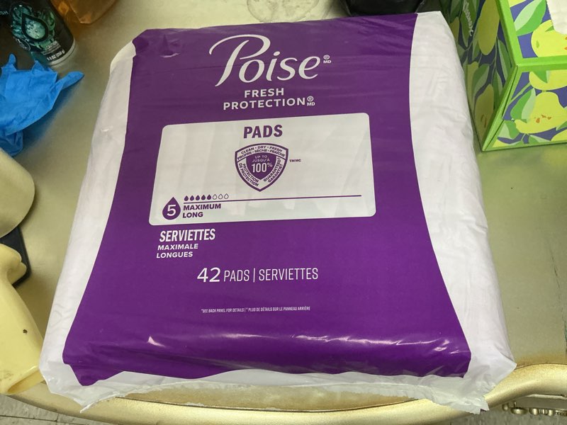 Condition photo showing New/Like New for similar, 42 count. poise fresh protection female incontinent pad long length 14.6 inch length 44561, maximum,