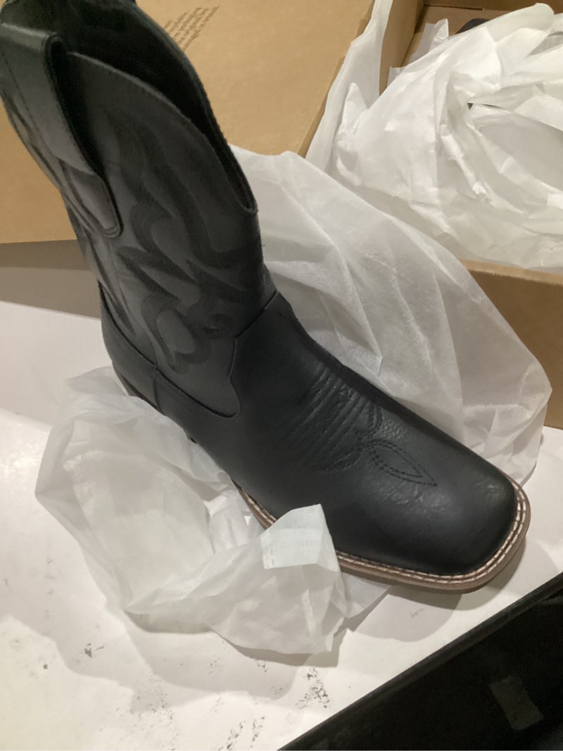 Condition photo showing Good Condition for cowboy boots for men - western boot men's cowboy boots with square toe | cowboy western boot | pull-on boots| old west style embroidered 7 black