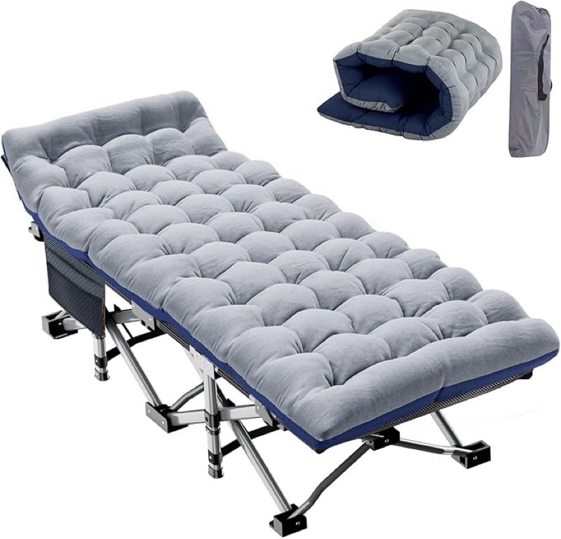 slsy oversized xxl folding camping cot for adults with pad, padded portable sleeping cots, camp bed 