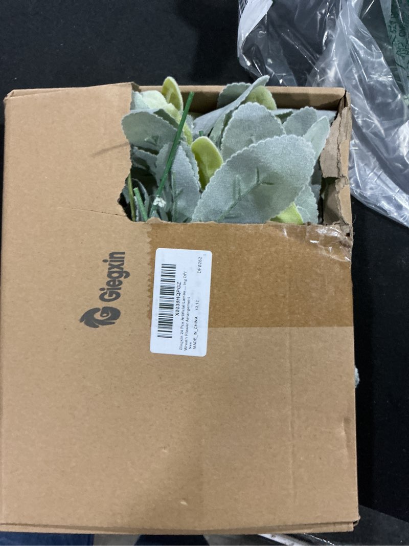 giegxin 24 pcs artificial lambs ear stems garland faux greenery stems bulk flocked faux greenery dec