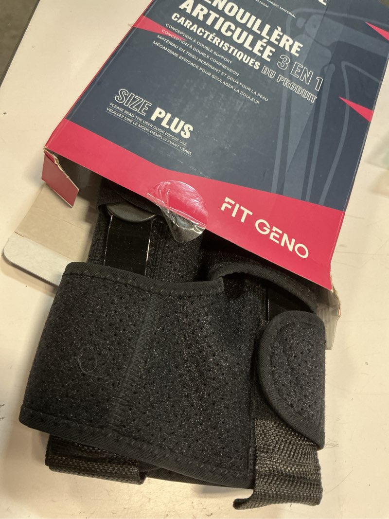 Condition photo showing Good Condition for fit geno hinged knee brace for meniscus tear: adjustable support for knee pain w/built-in side stabilizers & removable metal hinges for acl mcl injury or surgery recovery - men and women black plus fits xxl/3xl/4xl