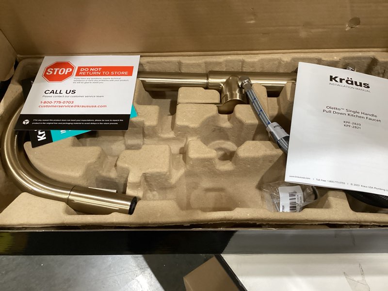 Condition photo showing Good Condition for kraus oletto single handle pull down kitchen faucet in spot free antique champagne bronze, kpf-2820sfacb spot free antique champagne bronze 17 inch pull down faucet