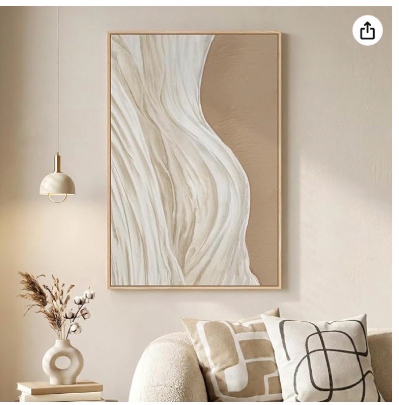 framed neutral abstract canvas wall art, beige and white modern wabi sabi painting prints, large ver