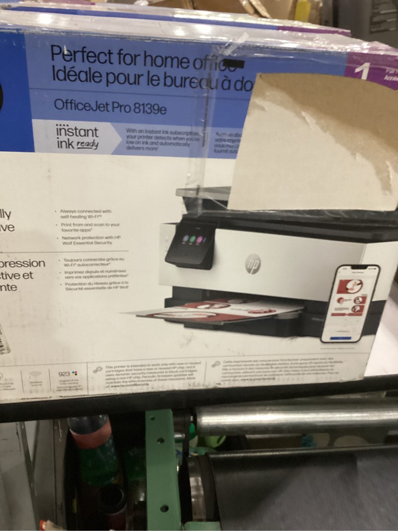 Condition photo showing As Is for not tested ***hp officejet pro 8139e wireless all-in-one color inkjet printer, print, scan, copy, fax, adf, duplex printing best-for-home office, 1 year instant ink trial included, ai-enabled (40q51a)