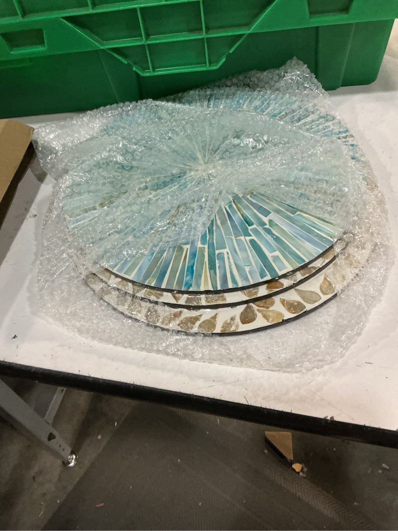 Condition photo showing Good Condition for ytwm mother of pearl shell wall decor coastal boho organic modern wall art - beachy bohemian shell hanging plate - for living room bathroom bedroom home office hotel, housewarming gifts 11.8"